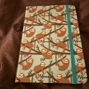 Sloth Pattern Hardcover Journal in Mint with Teal Elastic